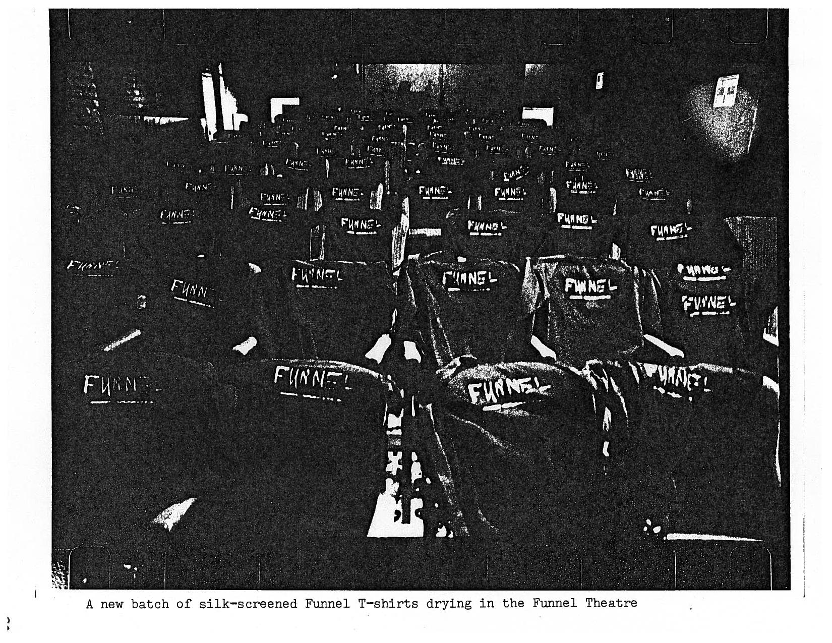 funnel t-shirts drying in theatre 1981